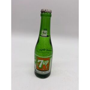 Vintage 7up Soda Bottle Green Glass Metal Cap Advertising Collectible